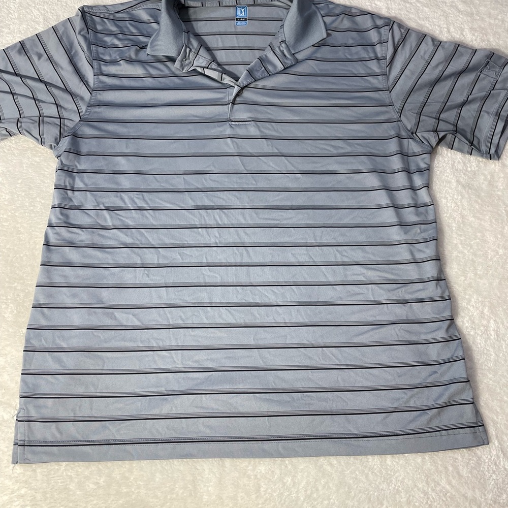 Men's Gray Striped PGA Tour Polo Shirt Size Large